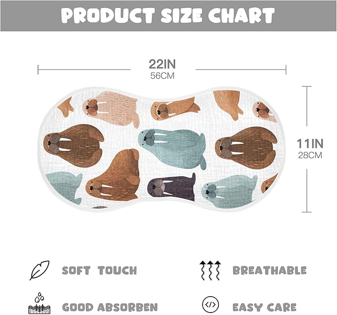 Sea Cute Walrus Burp Cloths Baby Boys Girls Absorbent Soft Cotton Burping Cloths Rags 4 Pack