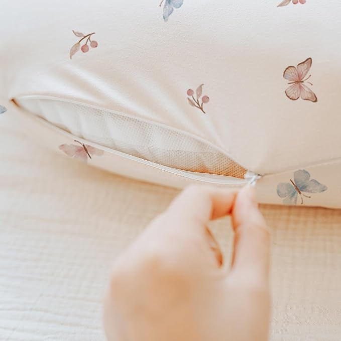 Konssy 2 Pack Nursing Pillow Covers, Stretchy and Soft Nursing Cover for Breastfeeding Pillows, Pillow Slipcover for Baby Girls Boys Newborn (Butterfly Dreams, Taupe)