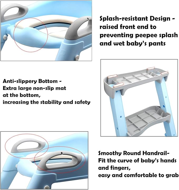 XKMT- Blue Toddler Potty Training Seat Ladder Step Toilet Girl Chair Infant Kids Bathroom Trainer [P/N: ET-BABY002-BLUE]
