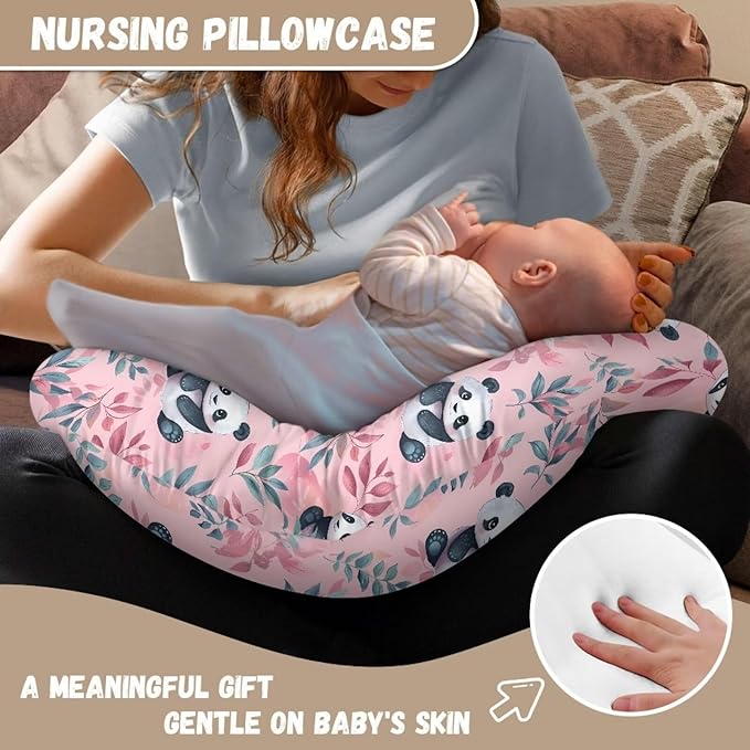 Panda Nursing Pillow Covers with Love Heart Printed for Newborn Breastfeeding Pillow Slipcover for Nursing Pillow U-Shaped Soft and Skin-Friendly Hidden Zipper Design
