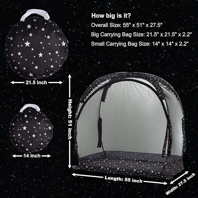 Safety Crib Tent to Keep Baby in Pop up Mosquito Net Netting Canopy Mesh Cover for Toddler - Black
