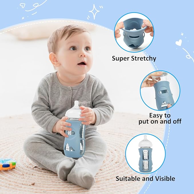 MINMUNJIU 3 Pack Silicone Sleeves for Philips Avent Natural Glass Baby Bottles, Anti Breakage Baby Bottle Holder for Baby Boys, Compatible with Philips Avent Glass Natural Baby Bottle, 8oz