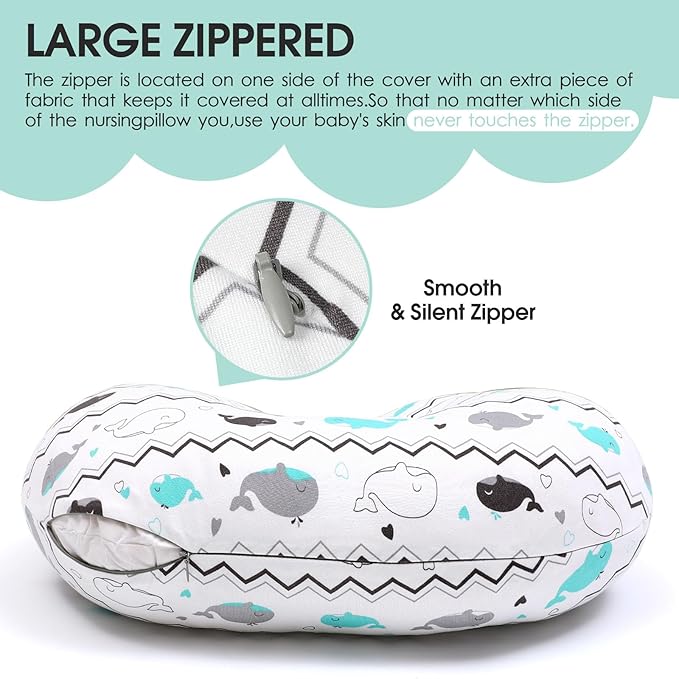 BROLEX Baby Nursing Pillow Covers: 2-Pack Soft Slipcovers for Breastfeeding Pillows - Comfortable Fabric, Fits Standard Nursing Pillows for Boys & Girls - Elephant Whale