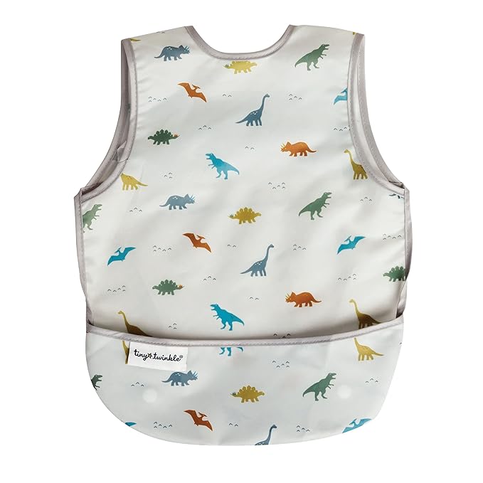 Tiny Twinkle Mess Proof Baby Bib for Boys | Waterproof Toddler Bib for Eating | Baby Apron for Feeding, Machine Washable | Perfect Shower Gift (Dinosaur, 6–24M)