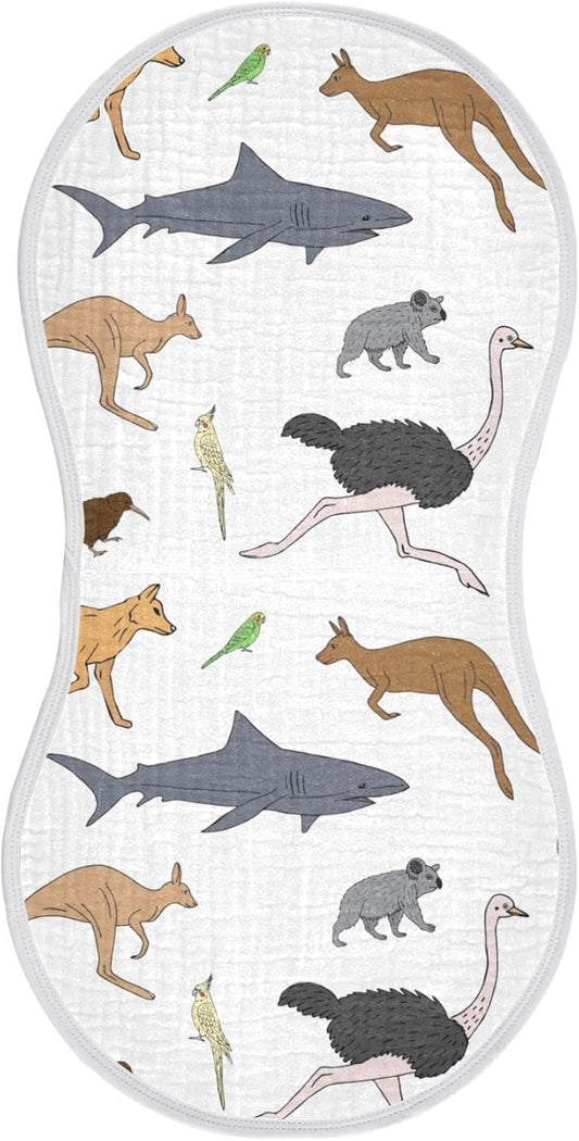 Australian Animal Koala Kangaroo Muslin Burp Cloths for Baby 1 Pack 100% Cotton Baby Washcloths Bibs for Boy Girl