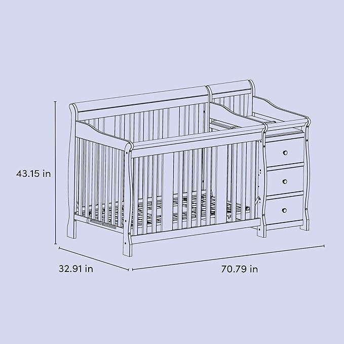 Storkcraft Portofino 5-in-1 Convertible Crib and Changer – Crib and Changing Table Combo with Drawer, Converts to Toddler Bed, Daybed and Full-Size Bed, Storage Drawer (Gray)