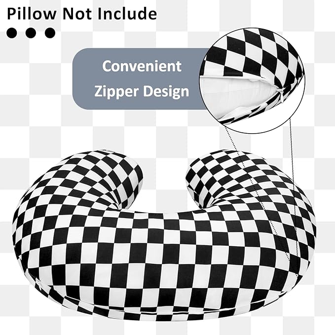 DILIMI Nursing Pillow Cover, Stretchy Removable Case for Breastfeeding Pillows, Ultra Soft Comfortable Slipcover for Baby Girl and Boy, Black Checkerboard