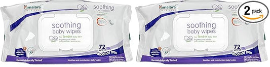 Himalaya Soothing Baby Calming Wipes for Soft, Clean, and Sensitive Skin, 72 wipes (Pack of 2)
