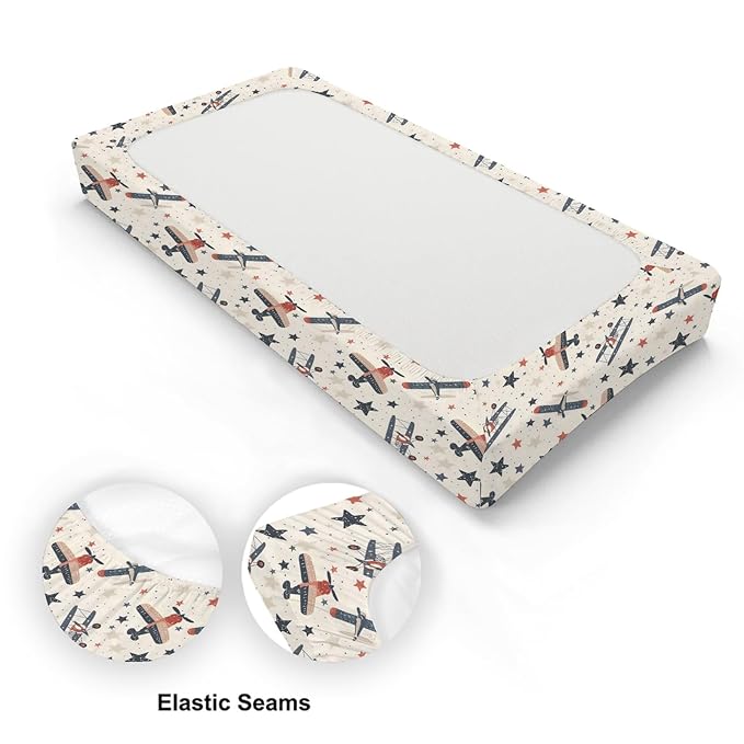 Vintage Plane Stars Clouds Pattern Baby Changing Pad Cover, Unisex Plane Aircraft Theme Nursery Diaper Changing Table Pad Mat Sheet for Boys Girls-16x32