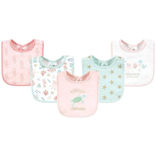 Hudson Baby Unisex Baby Cotton Bibs, Turtley Adorable, One Size