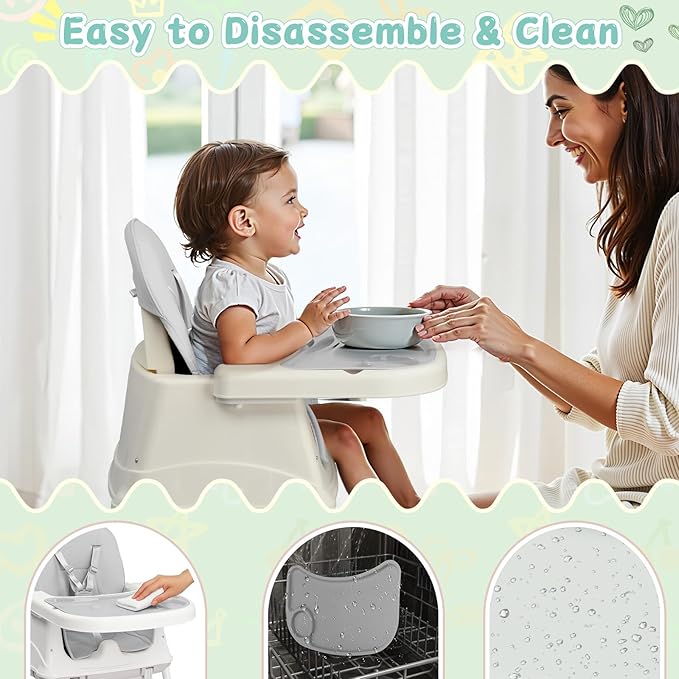 Ktaxon 6-in-1 Baby High Chair, Portable Convertible Highchair with Removable Dual-Layer Tray, 5-Point Safety Harness and Locking Wheels for Toddlers & Babies, Grey