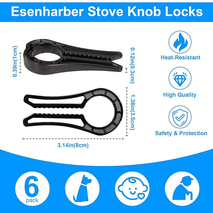 Gas Stove Knob Locks, Gap-fit Pin for Stove Knobs, for Knob Gap At Least 0.27", Oven Lock Child Safety, Baby Proofing Stove Knob Safety Covers Black Color, Pack of 5, with 1 Extra Piece for Back up