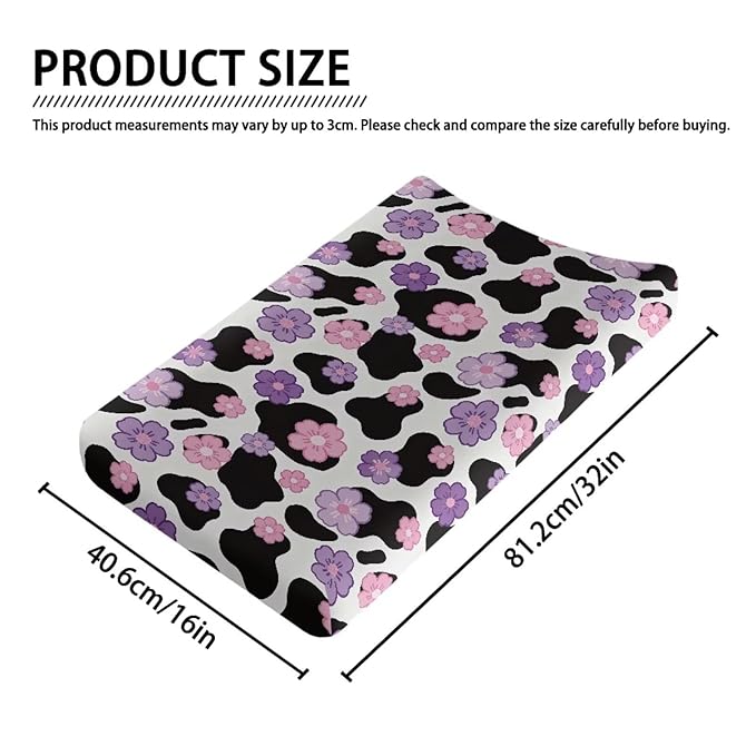 Cow Print Diaper Changing Pad Cover Flower Diaper Changing Pad Cover 32''*16'' Changing Table Cover Breathable Soft Changing Pad -Cover