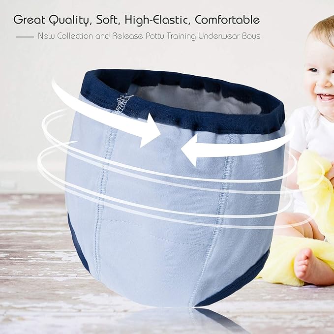 Joyo roy 4Pcs Potty Training Underwear for Boys and Girls 100% Cotton Soft Super Absorption Thick Padded Toilet Training Pants 5T Comfortable Toddler Girls Underwear Pee Pants with Potty Sticker Chart