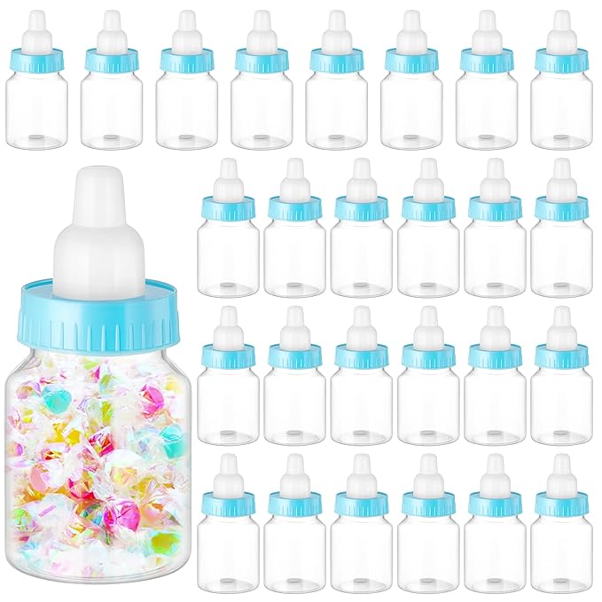 Tessco for you 72 Pcs 3.5 Inch Baby Bottles for Baby Shower Mini Plastic Bottle Party Favor Clear Candy Box for Guests Gift (Blue)