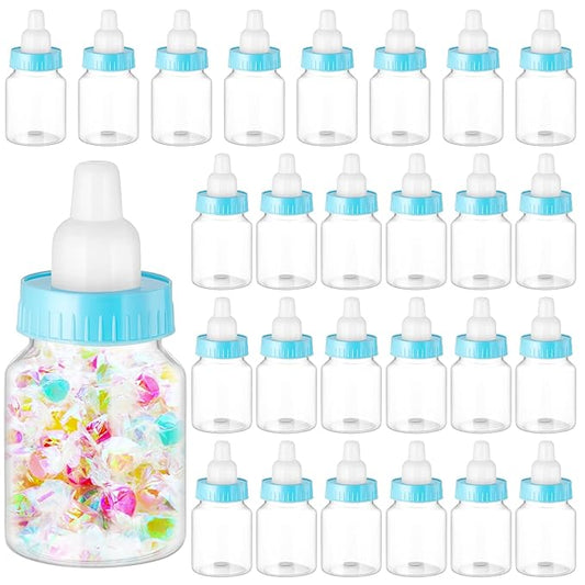 Tessco for you 72 Pcs 3.5 Inch Baby Bottles for Baby Shower Mini Plastic Bottle Party Favor Clear Candy Box for Guests Gift (Blue)