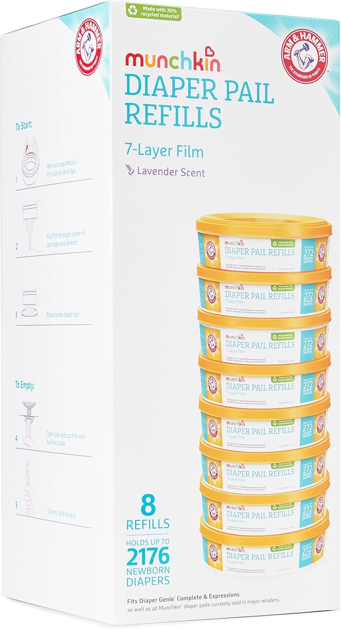 Munchkin® Arm & Hammer Diaper Pail Refill Rings, Holds up to 2,176 Newborn Diapers, 8 Pack