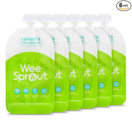 WeeSprout Double Zipper Reusable Food Pouches (5 Fl Oz, Green)