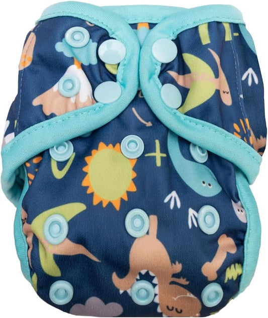 OsoCozy Newborn Reusable Cloth Diaper Covers - Adjustable Snap Fit & Double Leg Gussets for Babies 6-12 Pounds. Use with Prefold, Flat or Fitted Cloth Diapers or Snap-in Inserts – Dino Roar