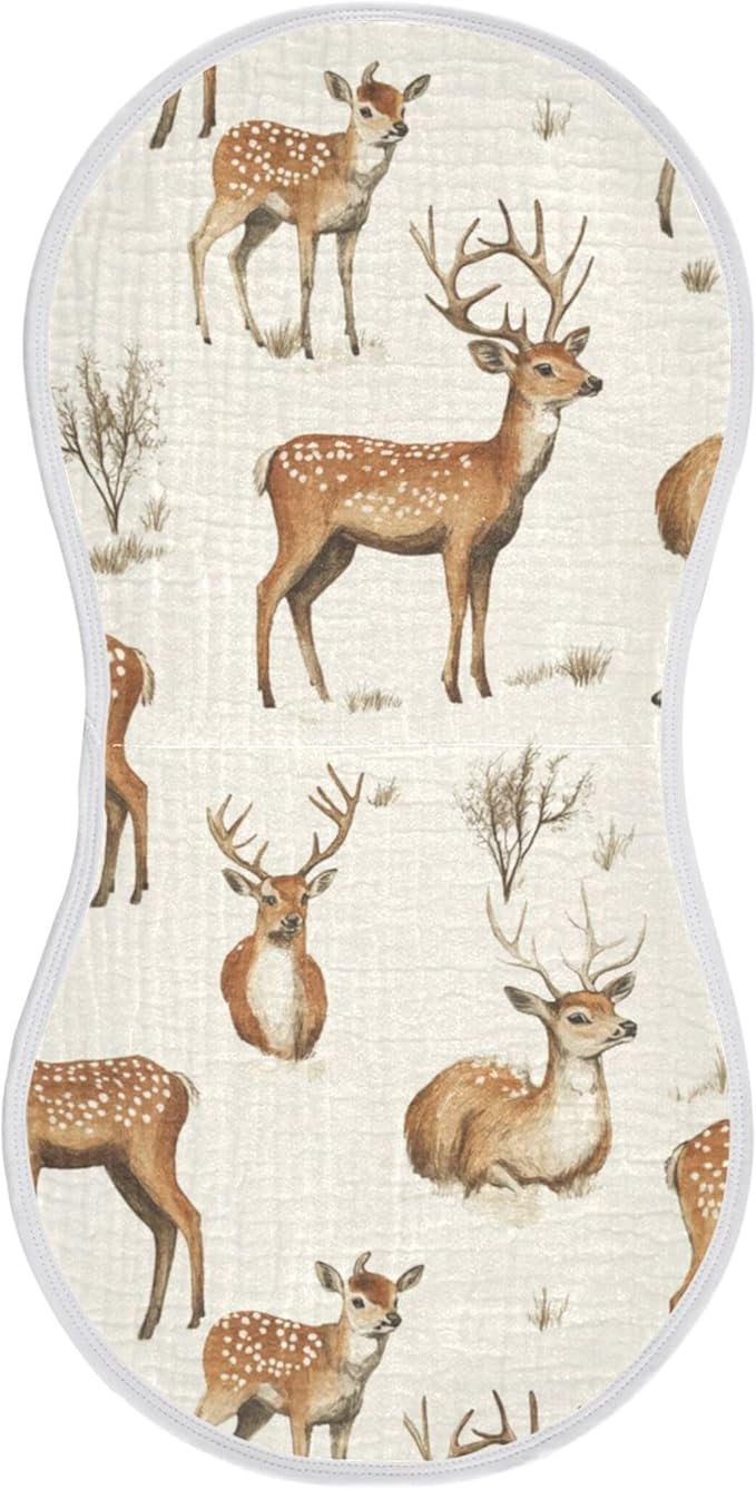 Vintage Forest Deer Burp Cloths Baby Boys Girls Absorbent Soft Cotton Burping Cloths Rags, 1 Pack