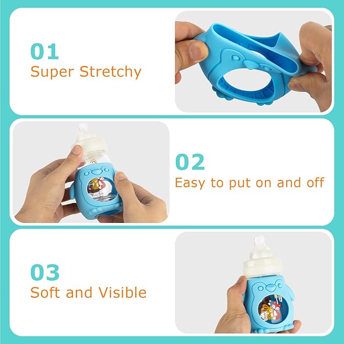 3 Pack Silicone Sleeves for Mam Baby Bottles 6oz,Anti Breakage Baby Bottle Holder Compatible with MAM Glass Baby Bottle.