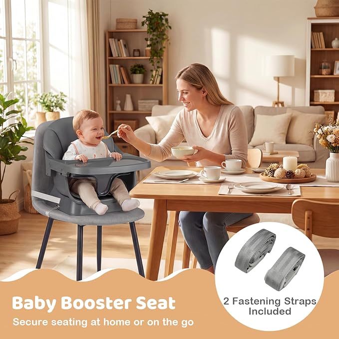 BABY JOY High Chair, 9-in-1 Convertible Highchairs for Babies and Toddlers, Booster Seat | Table & Chair Set | Stool, Adjustable Legs, Removable Tray, Safety Harness & PU Cushion (Dark Gray)