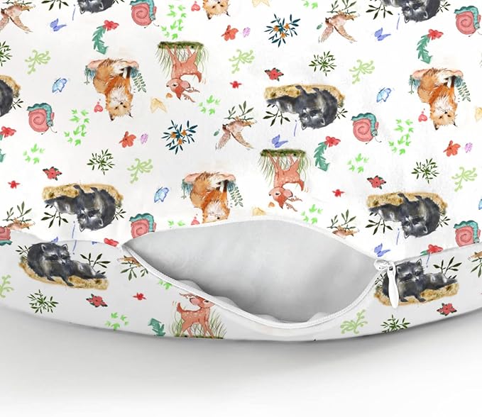 Spring Animals Baby Nursing Pillow Covers for Boy Girl Raccoon Deer Bird Snails Floral Leaves Nursery Pillowcase for Breastfeeding Pillows Animal Soft Stretchy Slipcover for Infant