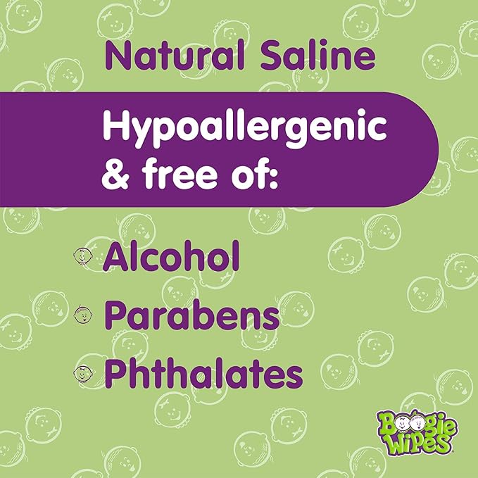 Saline Nose Wipes by Boogie, for Baby & Kids, Face, Hand & Body, FSA/HSA Eligible, Made with Vitamin E, Aloe, and Natural Saline, Lavender Scent, 45 Count (Pack of 1)