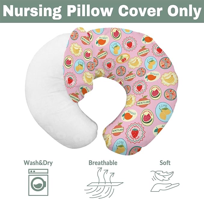 Pink Fruits Summer Preppy Baby Nursing Pillow Covers for Girl Cute Tropical Fruits Stamp Nursery Pillowcase for Breastfeeding Pillows Retro Summer Beach Soft Stretchy Slipcovers for Newborn Infant