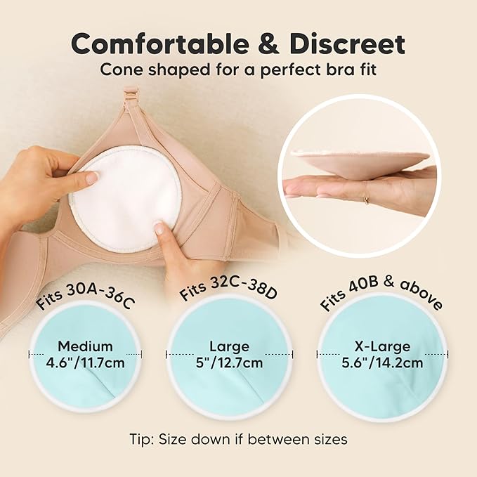 Organic Nursing Pads - 14 Washable Breast Pads for Breastfeeding, Wash Bag, Viscose Derived from Bamboo Reusable Nipple Covers for Breastfeeding Essentials, Soft & Absorbent (Pastel Touch, L 5")