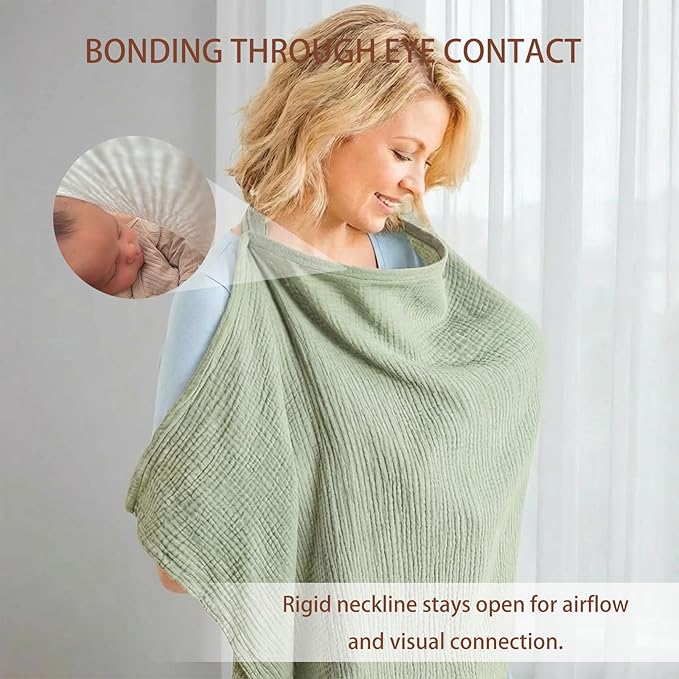 3 Pack Breathable Nursing Cover Up, Breastfeeding Essentials Chest Privacy Cloth Soft Cotton Lightweight Professional Apron Women New Mom Baby Shower Gift (Green Camel Khaki)