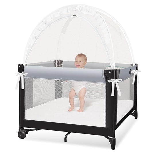 Crib Tent - Crib Net to Keep Baby in, Stop Baby from Climbing Out of Cribs, Pop Up Cribs Tent with Durable Breathable Net Double Zipper Strong Rods Installation Convenience