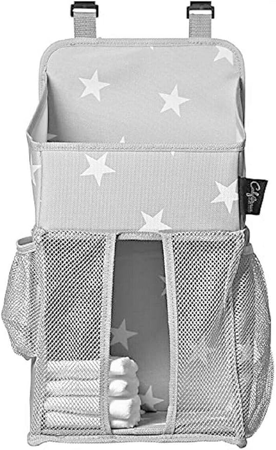 Star Pattern Diaper Caddy and Nursery Organizer for Newborn Baby Essentials, Hang on Crib, Baby Bed. Changing Table or wall. Multiple Pockets to Store Wipes, Creams, Lotions, Toys and more.