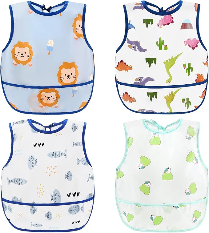 Accmor Waterproof Baby Bibs for Eating, Mess Proof Toddler Feeding Bibs for Girls Boys ﻿