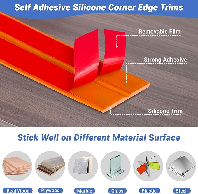 Wall Corner Protector, Peel and Stick Wall Corner Trim, Flexible Rubber Molding Wall Corner Guard, L Shaped Self Adhesive Edge Protector Moulding Trim for Wall Edge Ceiling, Orange, 3/4in,10Ft