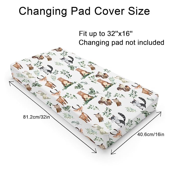 Cute Animals Boho Leaves Baby Changing Pad Covers Cute Bear Deer Owl Bunny Raccoon Squirrel Change Table Cover for Boys Girls Soft Stretch Fitted Diaper Changing Mat Sheets 32''x16''