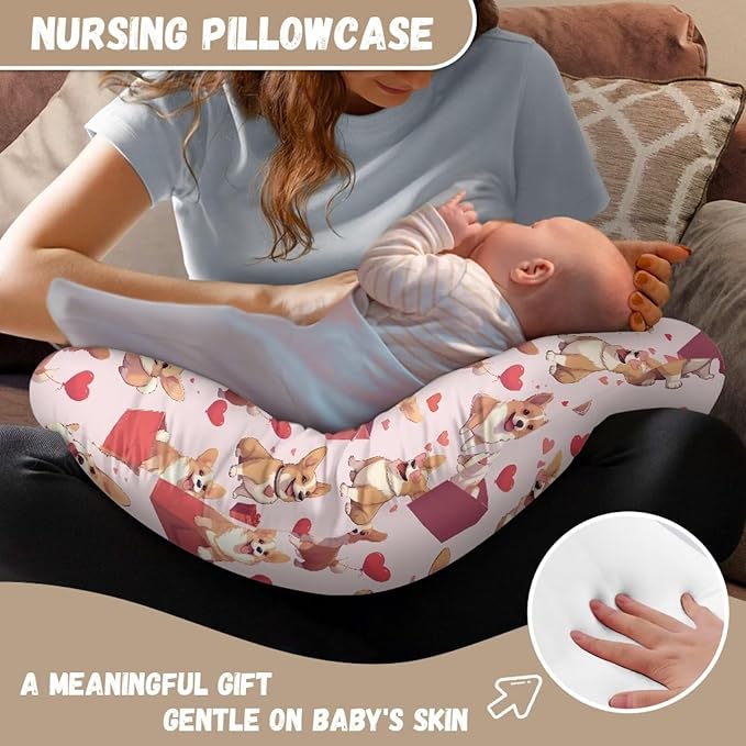 Cute Corgi Nursing Pillow Cover Breast Feeding Pillow Support Positioner Lounger Slipcover for Baby Boy Girl Newborn Infant