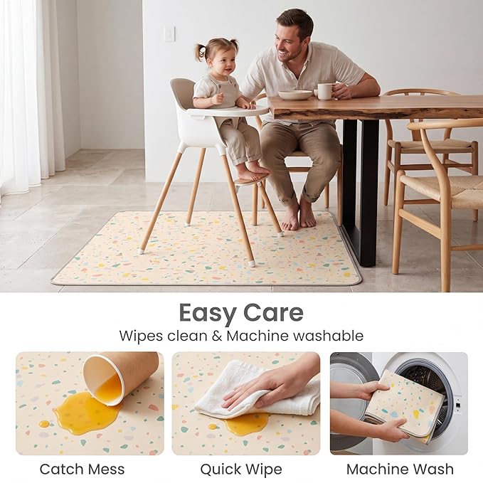 Splat Mat for Under High Chair/Arts/Crafts by CLCROBD, 51" Baby Anti-Slip Food Splash and Spill Mat for Eating Mess, Waterproof Floor Protector and Table Cloth (Beige)