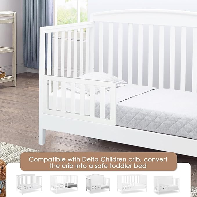 Salcod Toddler Safe Guardrail Compatible with Delta Children Convertible Crib, Crib Rail for Prevent Toddler from Rolling Off The Bed, White