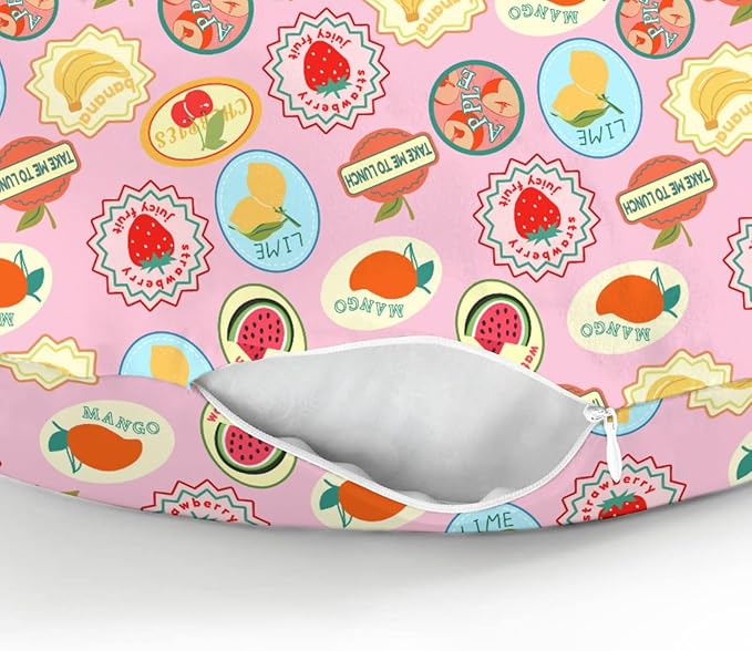 Pink Fruits Summer Preppy Baby Nursing Pillow Covers for Girl Cute Tropical Fruits Stamp Nursery Pillowcase for Breastfeeding Pillows Retro Summer Beach Soft Stretchy Slipcovers for Newborn Infant