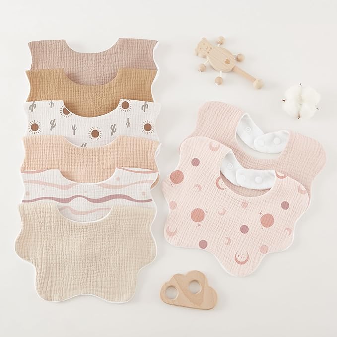 Bearmoss Baby Bibs for Drooling & Teething 8 Pack Muslin Cotton Soft Absorbent Adjustable Unisex Bibs Boys Girls 0-36 Months
