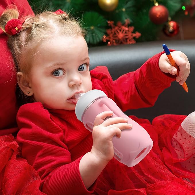 Silicone Sleeves with Handles for Avent Natural Glass Baby Bottle, Compatible with Philips Avent Anti Colic Baby Bottles 8 oz, Anti Breakage Baby Bottle Holder Cover, Sleeve Only, Pink
