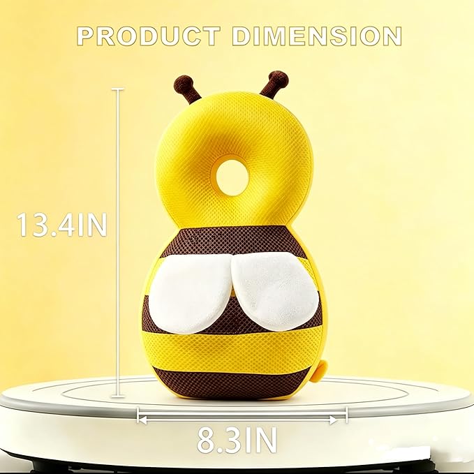 Baby Head Protector Backpack, Soft Breathable Safety Cushion for Walking and Crawling, Unisex Toddler, Yellow Bee