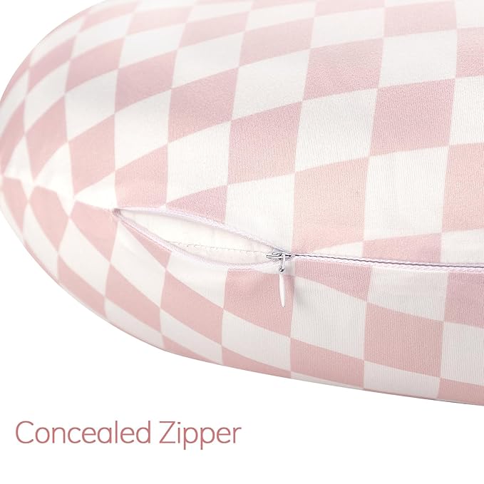 Nursing Pillow Cover, Removable Nursing Covers for Breastfeeding Pillows, Stretchy and Soft Fit for Baby Girls Boys Newborn, Pink Checkerboard (Only Cover)