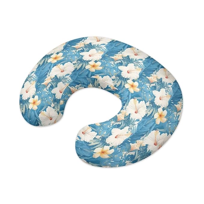 Hibiscus Flower Soft Nursing Pillow Cover Hawaii Style Tropical Floral Fits The Original Support Pillow for Breastfeeding and Bottle Feeding Blue Machine Washable