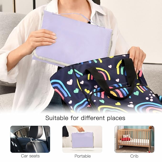 Portable Diaper Changing Pad Travel Baby Changing Mat Waterproof Diaper Changing Mat Foldable Lightweight Baby Changer with Built-in Pillow Purple