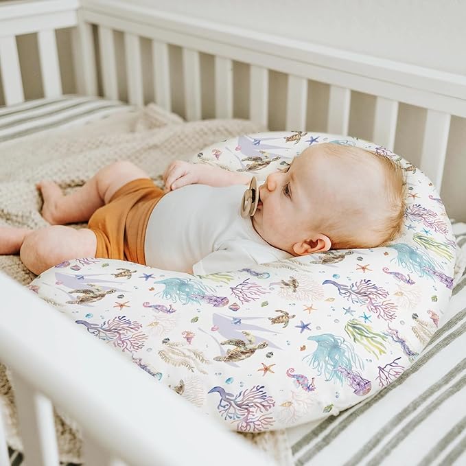 Retro Sea Animals Baby Nursing Pillow Covers for Boy Girl Boho Sea Horse Turtle Jellyfish Starfish Coral Nursing Pillowcase for Breastfeeding Pillows Ocean Marine Soft Stretchy Slipcovers for Newborn