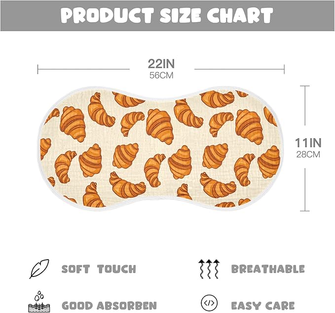 Muslin Burp Cloths for Baby Boys and Girls - 4-Pack Ultra Absorbent Croissants Muslin Washcloths, Newborn Towel, Milk Spit Up Rags, Burp Cloth Bib for Unisex, 22 x 11 Inch