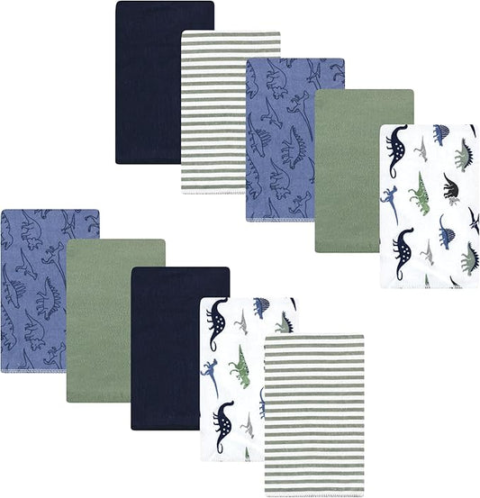 Luvable Friends Hudson Baby Flannel Burp Cloths 10pk, Blue Green Dinosaurs