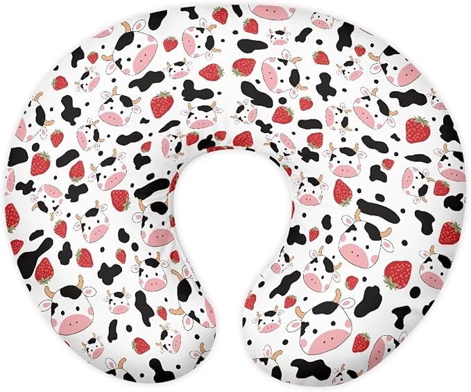 Strawberry Cow Nursing Pillow Covers for U-Shaped Nursing Pillow Nursing Pillow Case for Newborn Boys Girls Hidden Zipper Design Soft and Skin-Friendly Breathable